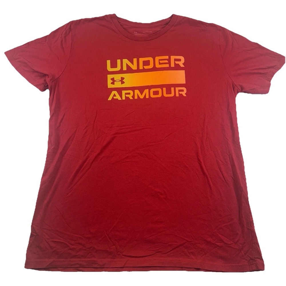 Under Armour Men's Adult 2XL Tee Shirt‎ T Red Loose Heatgear Big Logo Athletic